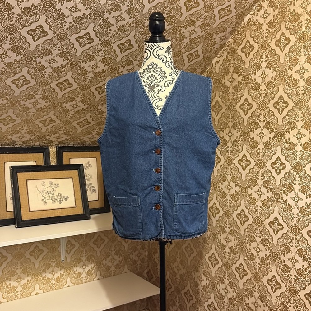 Vintage reversible Denim & plaid Button-Up Vest